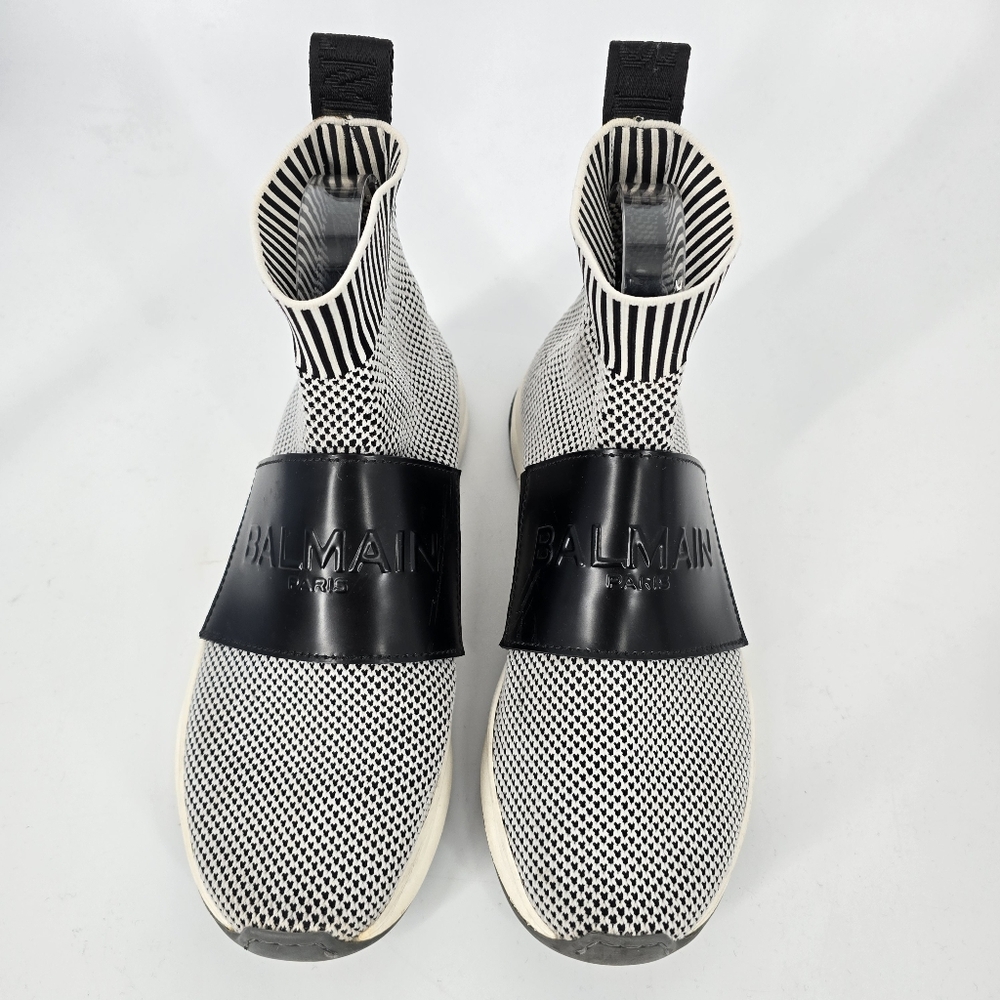 Balmain Cameron Knit Logo Strap Slip On Sneakers Size 38